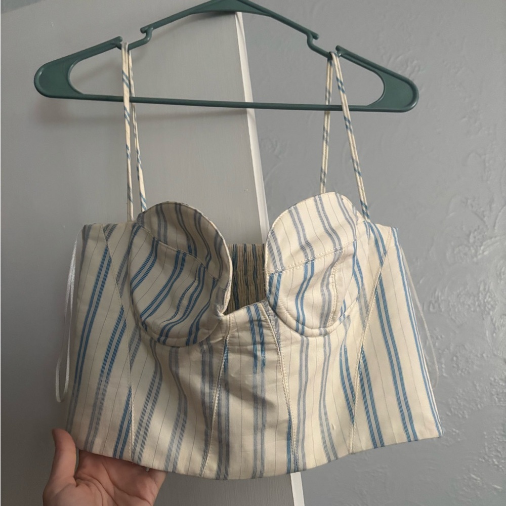 Zara Blue and Cream Striped Bustier Top